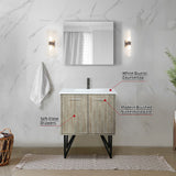 Lancy 30" Rustic Acacia Bathroom Vanity, White Quartz Top, White Square Sink, Balzani Gun Metal Faucet Set, and 28" Frameless Mirror