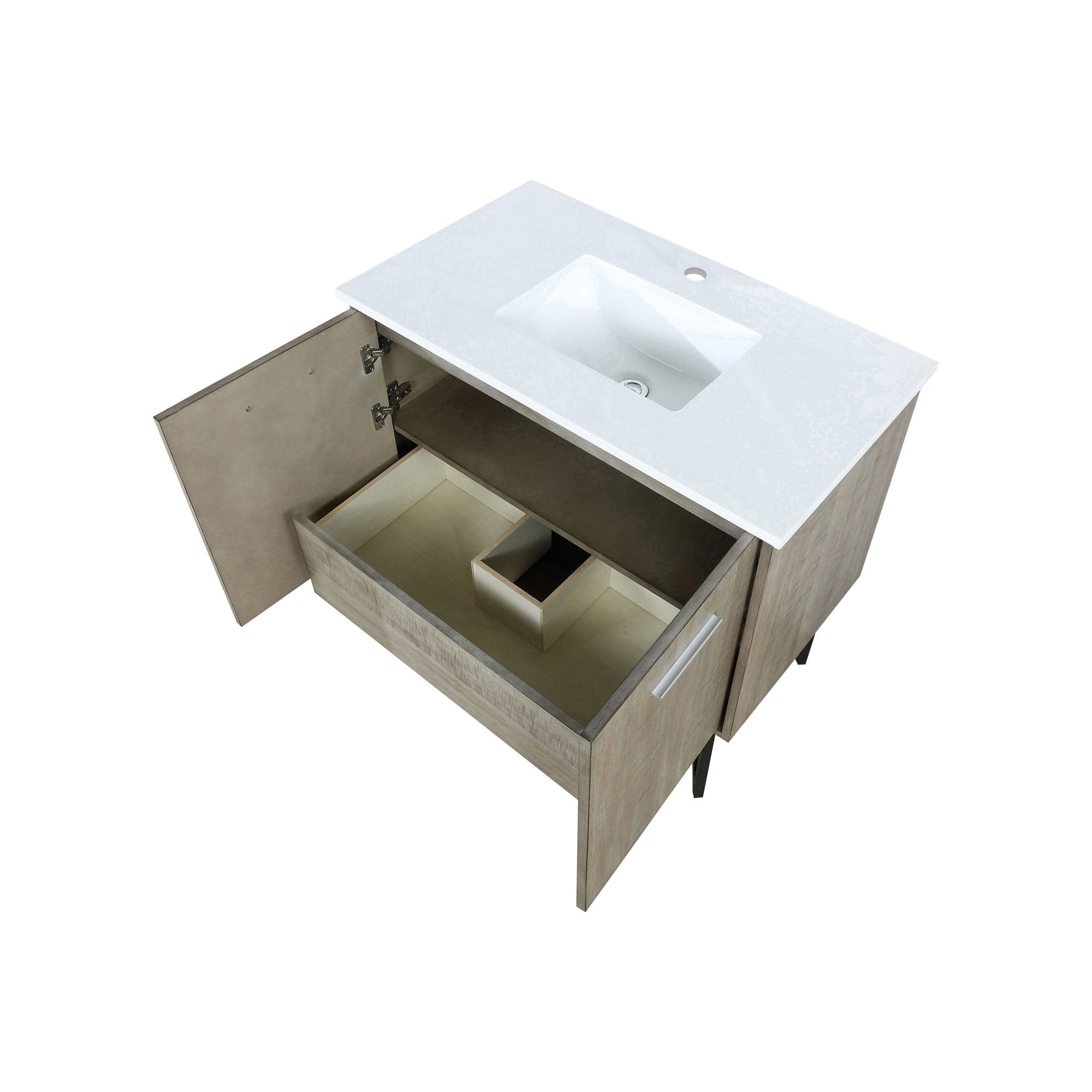 Lancy 36 in. Rustic Acacia  Freestanding Bathroom Vanity with White Quartz Top, and White Square Sink