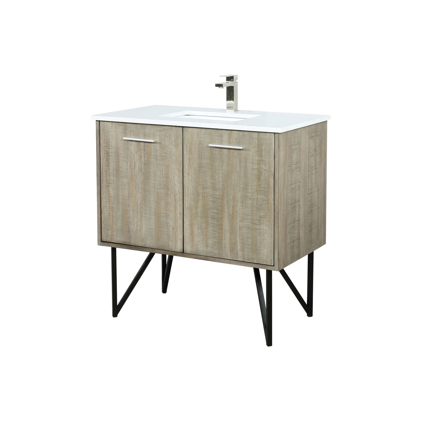 Lancy 36 in. Rustic Acacia  Freestanding Bathroom Vanity with White Quartz Top, White Square Sink, and Labaro Brushed Nickel Faucet Set