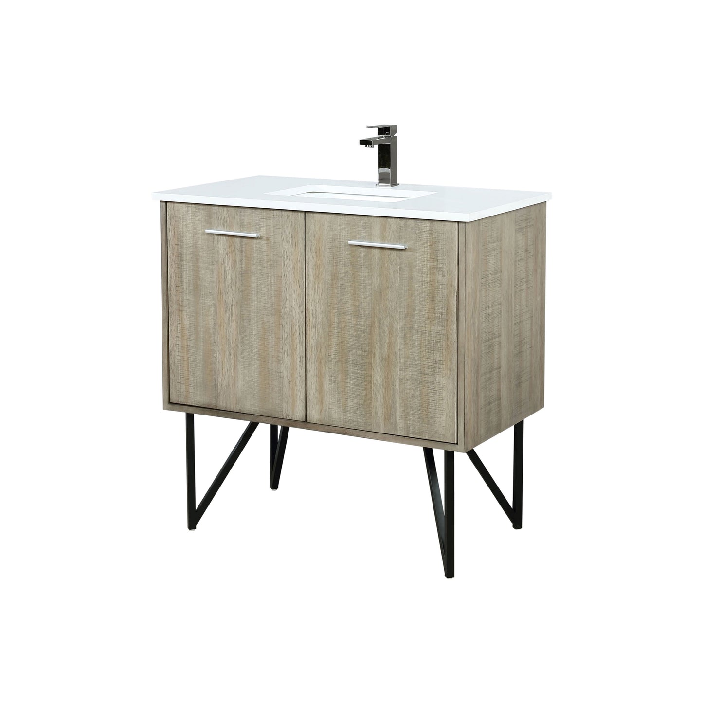 Lancy 36 in. Rustic Acacia  Freestanding Bathroom Vanity with White Quartz Top, White Square Sink, and Balzani Gun Metal Faucet Set