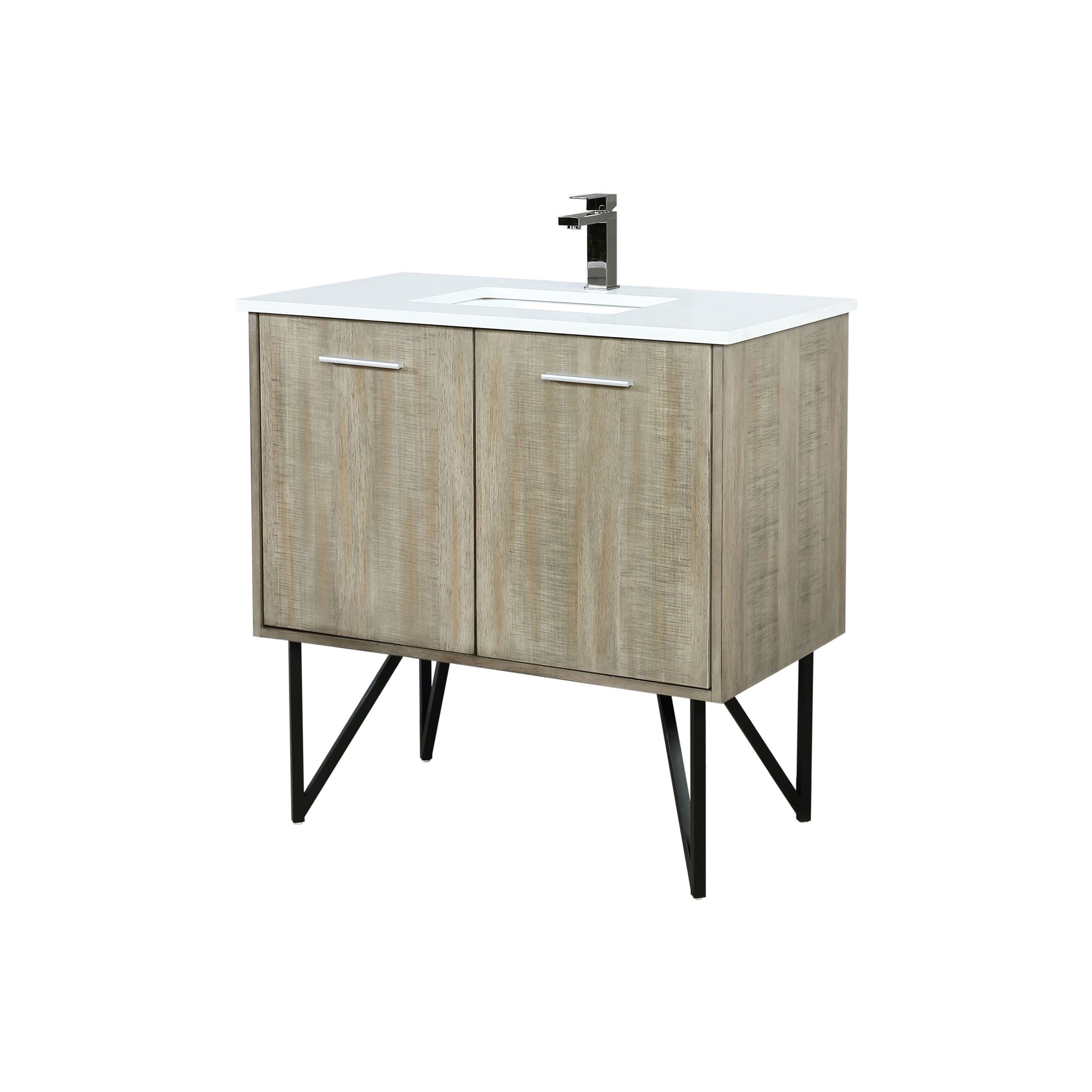 Lancy 36 in. Rustic Acacia  Freestanding Bathroom Vanity with White Quartz Top, White Square Sink, and Balzani Gun Metal Faucet Set