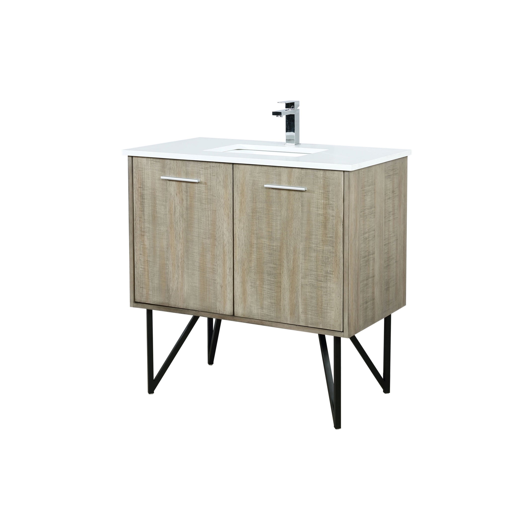 Lancy 36 in. Rustic Acacia  Freestanding Bathroom Vanity with White Quartz Top, White Square Sink, and Monte Chrome Faucet Set