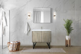 Lancy 36" Rustic Acacia Bathroom Vanity, White Quartz Top, White Square Sink, Labaro Brushed Nickel Faucet Set, and 28" Frameless Mirror