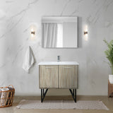 Lancy 36" Rustic Acacia Bathroom Vanity, White Quartz Top, White Square Sink, Monte Chrome Faucet Set, and 28" Frameless Mirror