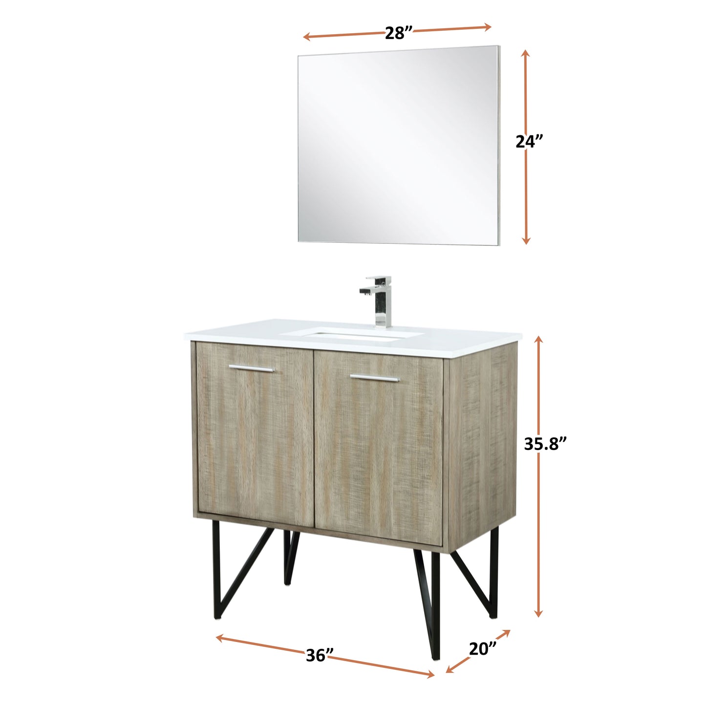 Lancy 36 in. Rustic Acacia  Freestanding Bathroom Vanity with White Quartz Top, and White Square Sink