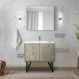 Lancy 36" Rustic Acacia Bathroom Vanity, White Quartz Top, White Square Sink, Monte Chrome Faucet Set, and 28" Frameless Mirror