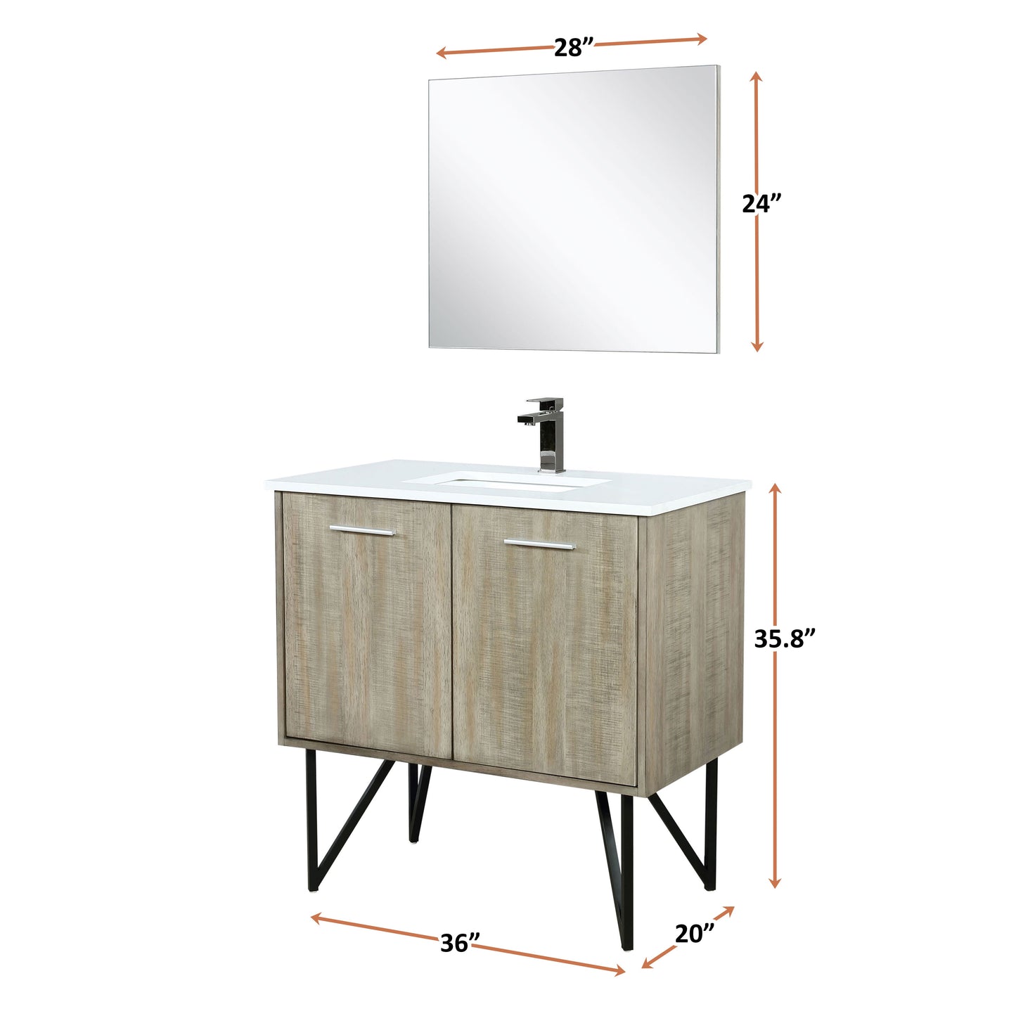 Lancy 36 in. Rustic Acacia  Freestanding Bathroom Vanity with White Quartz Top, White Square Sink, and Balzani Gun Metal Faucet Set