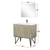 Lancy 36" Rustic Acacia Bathroom Vanity, White Quartz Top, White Square Sink, and 28" Frameless Mirror