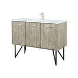 Lancy 48 in. Rustic Acacia  Freestanding Bathroom Vanity with White Quartz Top, White Square Sink, and Labaro Brushed Nickel Faucet Set