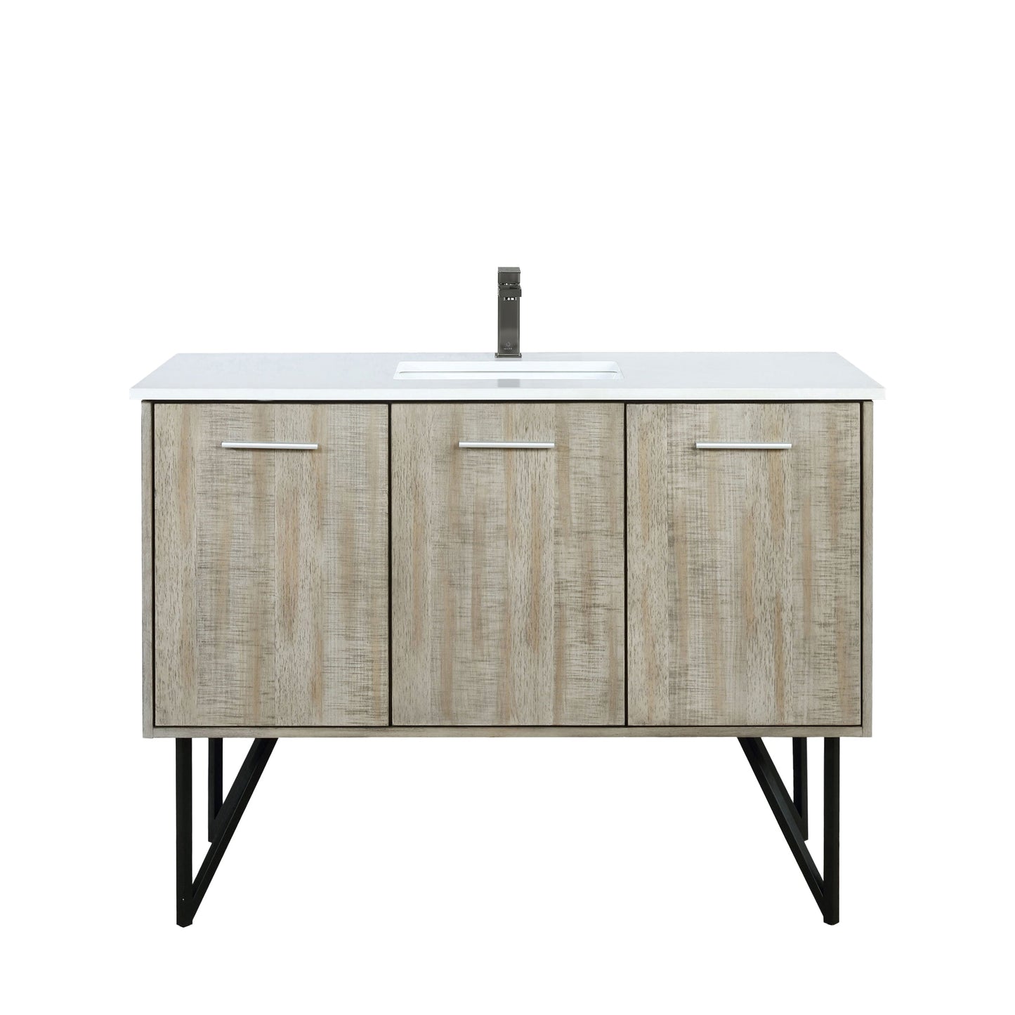 Lancy 48 in. Rustic Acacia  Freestanding Bathroom Vanity with White Quartz Top, White Square Sink, and Balzani Gun Metal Faucet Set