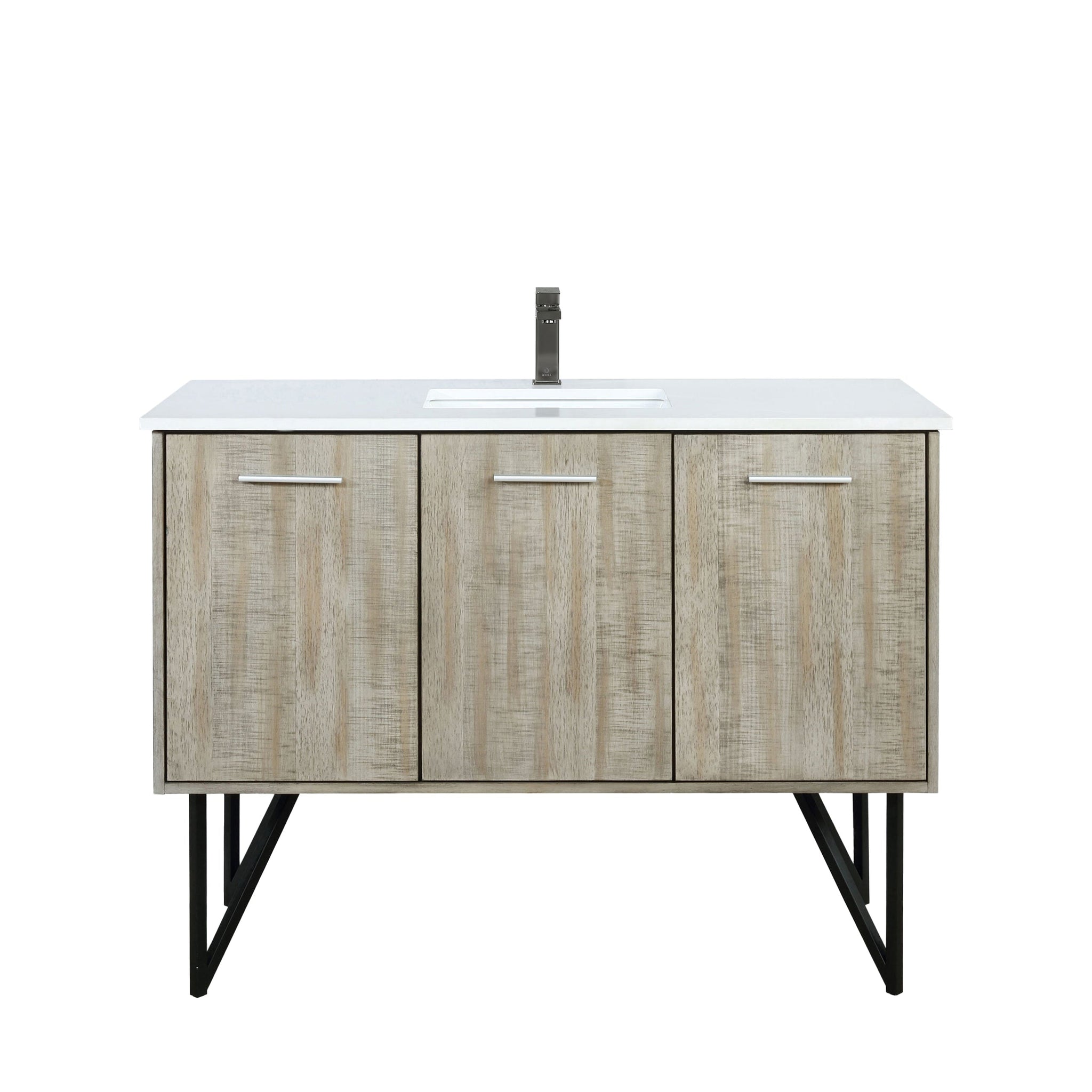 Lancy 48 in. Rustic Acacia  Freestanding Bathroom Vanity with White Quartz Top, White Square Sink, and Balzani Gun Metal Faucet Set