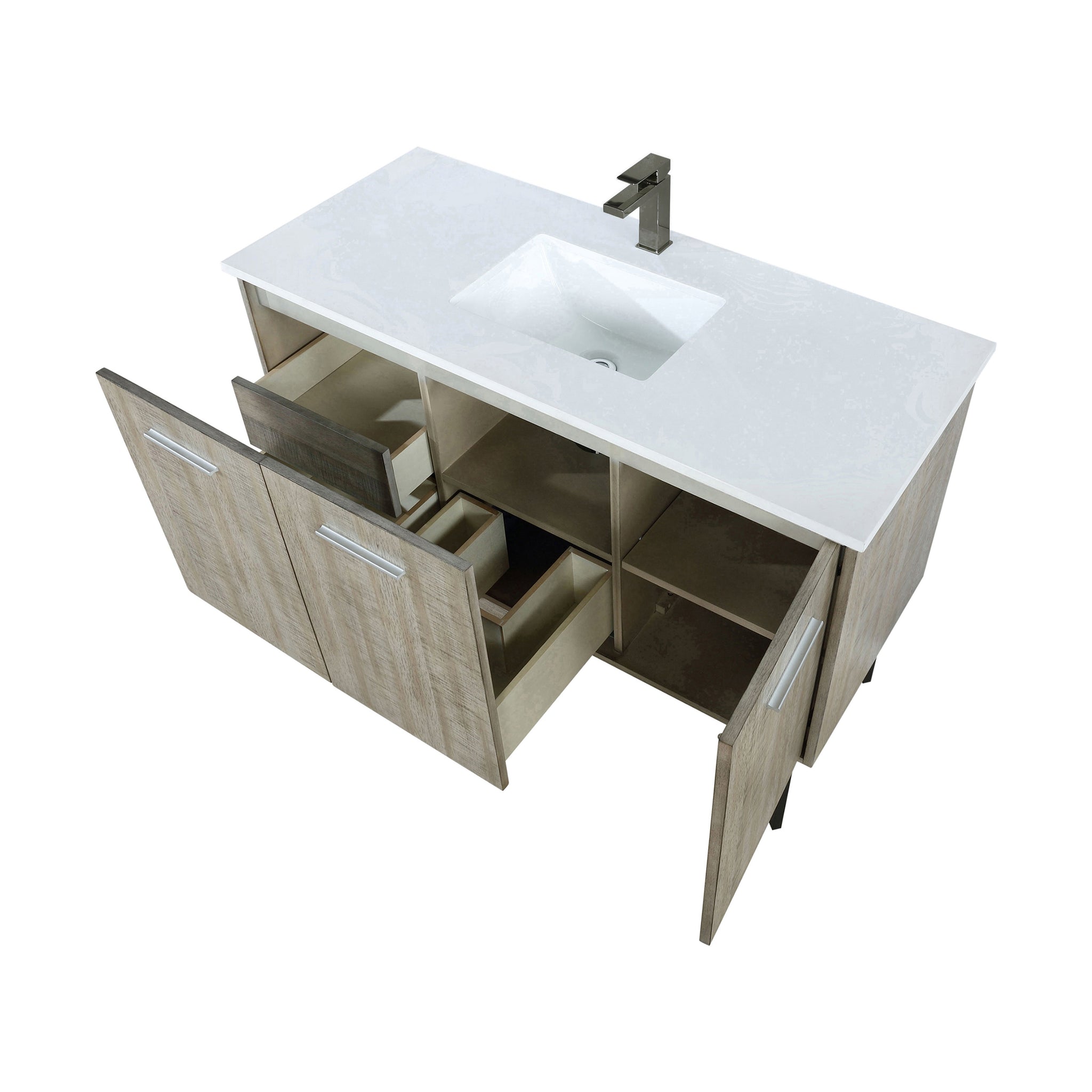 Lancy 48 in. Rustic Acacia  Freestanding Bathroom Vanity with White Quartz Top, White Square Sink, and Balzani Gun Metal Faucet Set