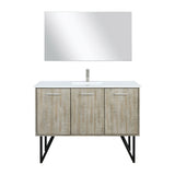 Lancy 48" Rustic Acacia Bathroom Vanity, White Quartz Top, White Square Sink, Labaro Brushed Nickel Faucet Set, and 43" Frameless Mirror