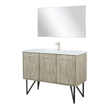 Lancy 48" Rustic Acacia Bathroom Vanity, White Quartz Top, White Square Sink, Labaro Brushed Nickel Faucet Set, and 43" Frameless Mirror