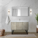 Lancy 48" Rustic Acacia Bathroom Vanity, White Quartz Top, White Square Sink, Labaro Brushed Nickel Faucet Set, and 43" Frameless Mirror