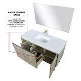 Lancy 48" Rustic Acacia Bathroom Vanity, White Quartz Top, White Square Sink, Labaro Brushed Nickel Faucet Set, and 43" Frameless Mirror