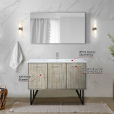 Lancy 48" Rustic Acacia Bathroom Vanity, White Quartz Top, White Square Sink, Labaro Brushed Nickel Faucet Set, and 43" Frameless Mirror