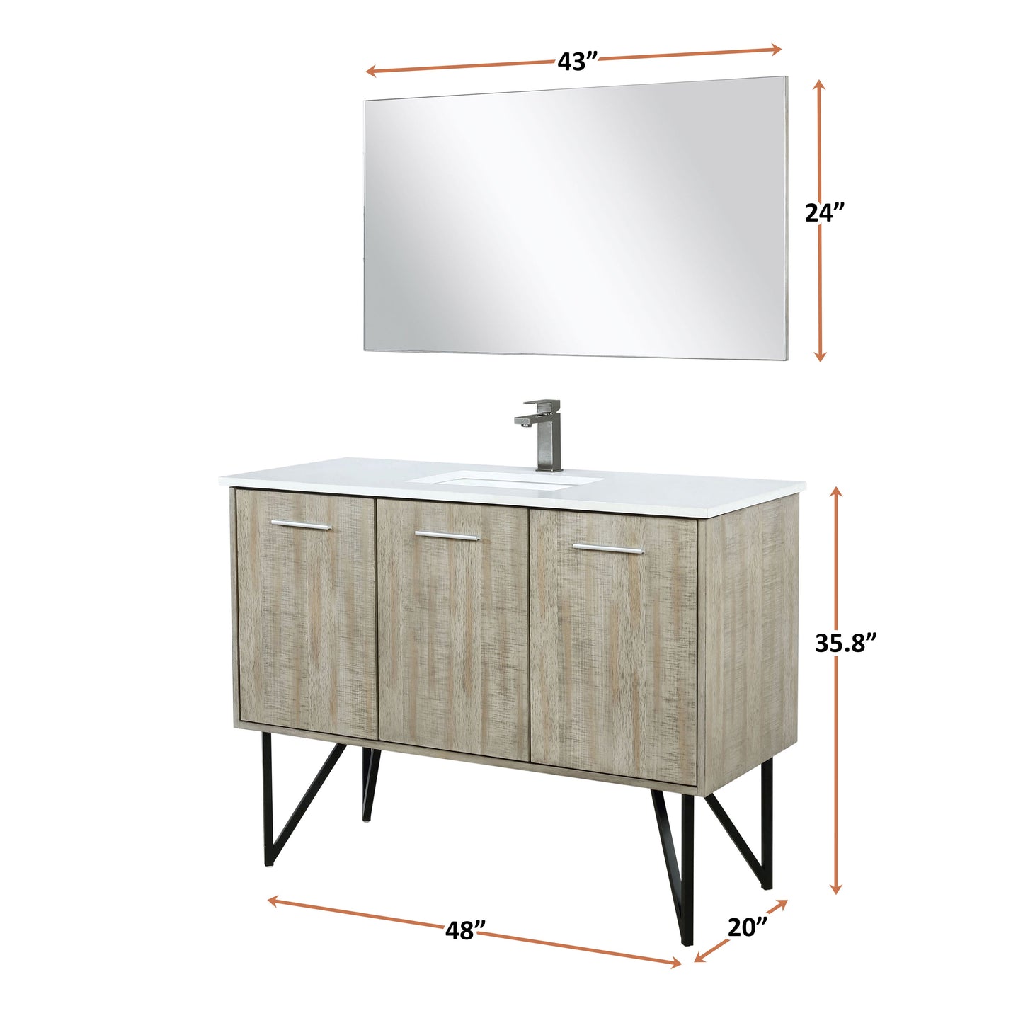 Lancy 48 in. Rustic Acacia  Freestanding Bathroom Vanity with White Quartz Top, White Square Sink, and Balzani Gun Metal Faucet Set
