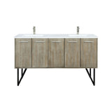 Lancy 60 in. Rustic Acacia  Freestanding Bathroom Vanity with White Quartz Top, White Square Sink, and Labaro Brushed Nickel Faucet Set