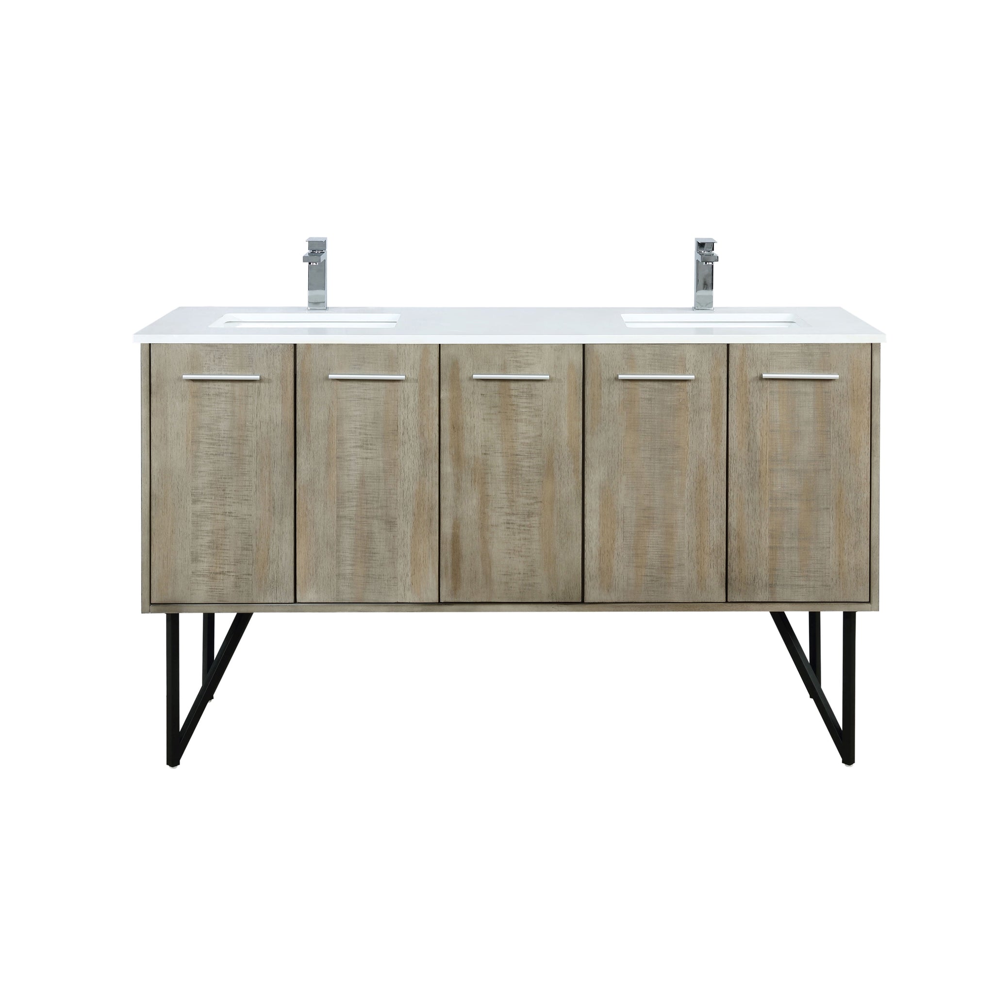 Lancy 60 in. Rustic Acacia  Freestanding Bathroom Vanity with White Quartz Top, White Square Sink, and Monte Chrome Faucet Set