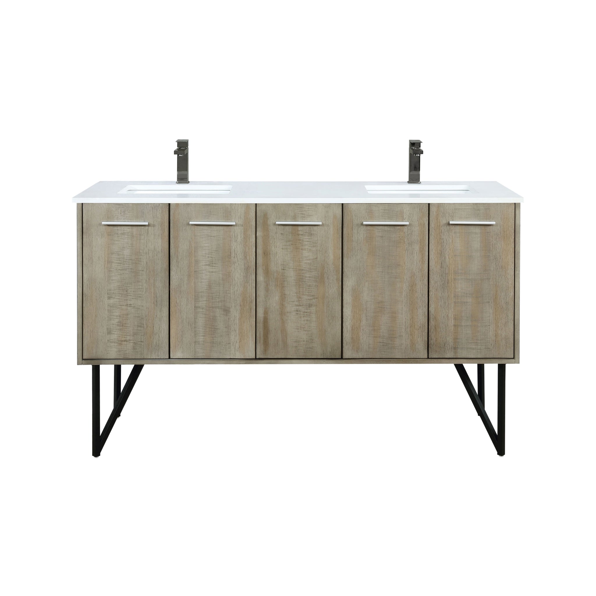 Lancy 60 in. Rustic Acacia  Freestanding Bathroom Vanity with White Quartz Top, White Square Sink, and Balzani Gun Metal Faucet Set