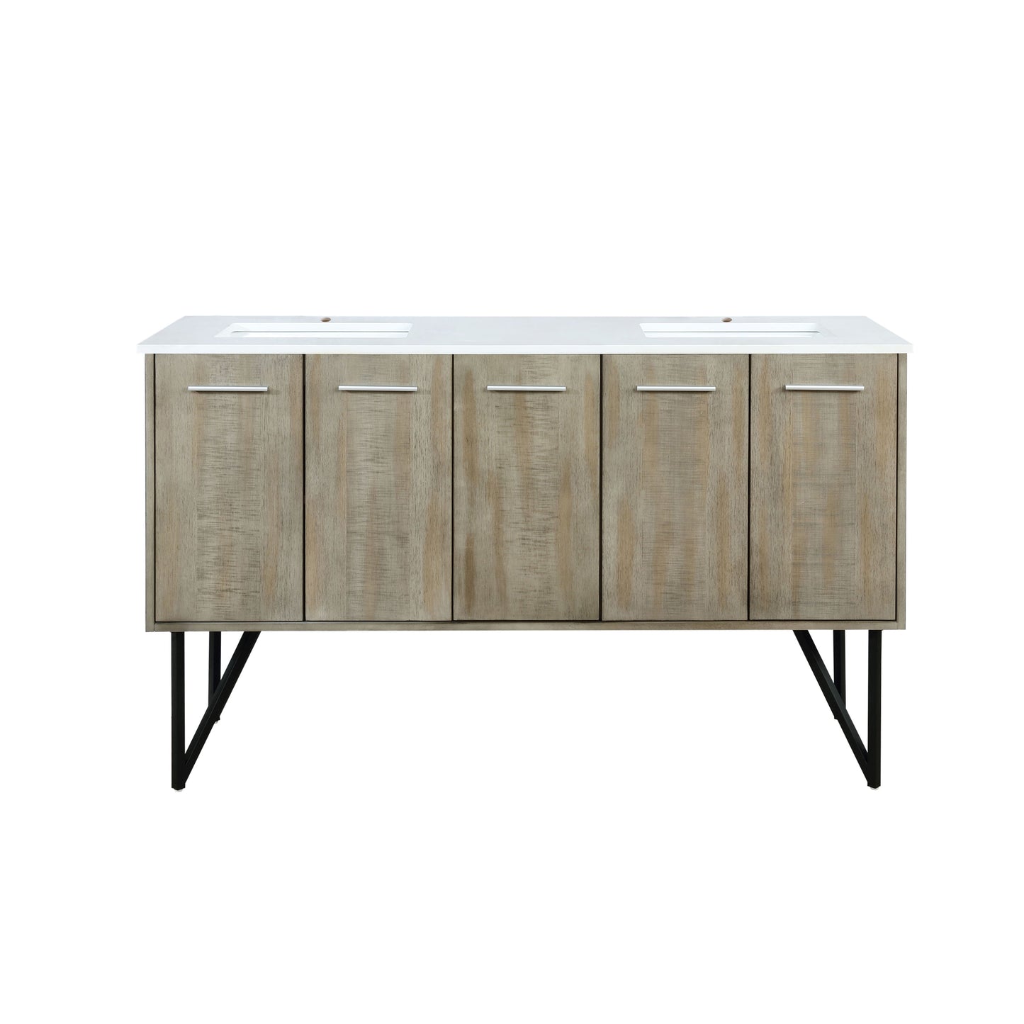 Lancy 60 in. Rustic Acacia  Freestanding Bathroom Vanity with White Quartz Top, and White Square Sink
