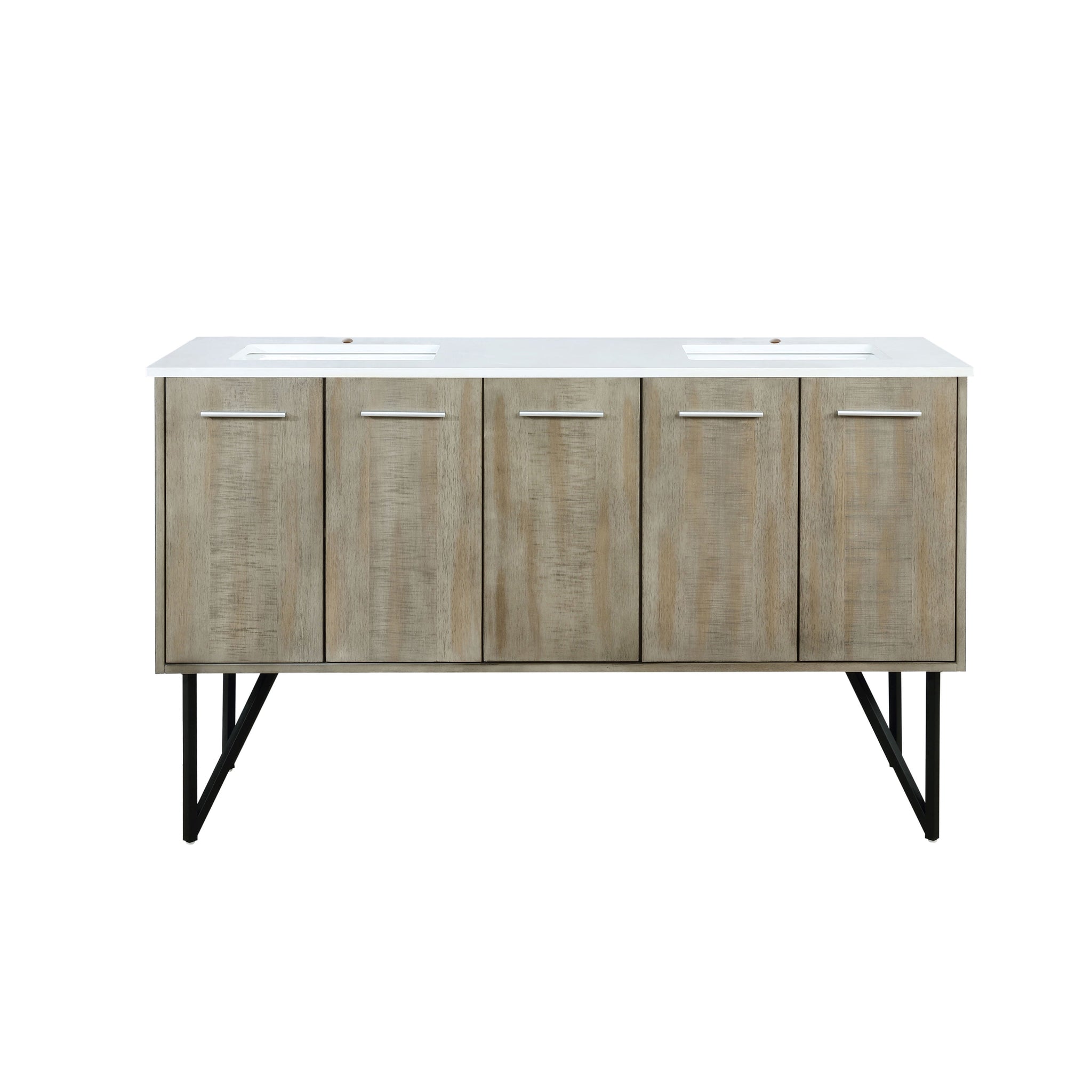 Lancy 60 in. Rustic Acacia  Freestanding Bathroom Vanity with White Quartz Top, and White Square Sink