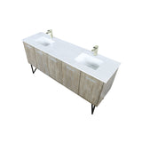Lancy 72 in. Rustic Acacia  Freestanding Bathroom Vanity with White Quartz Top, White Square Sink, and Labaro Brushed Nickel Faucet Set