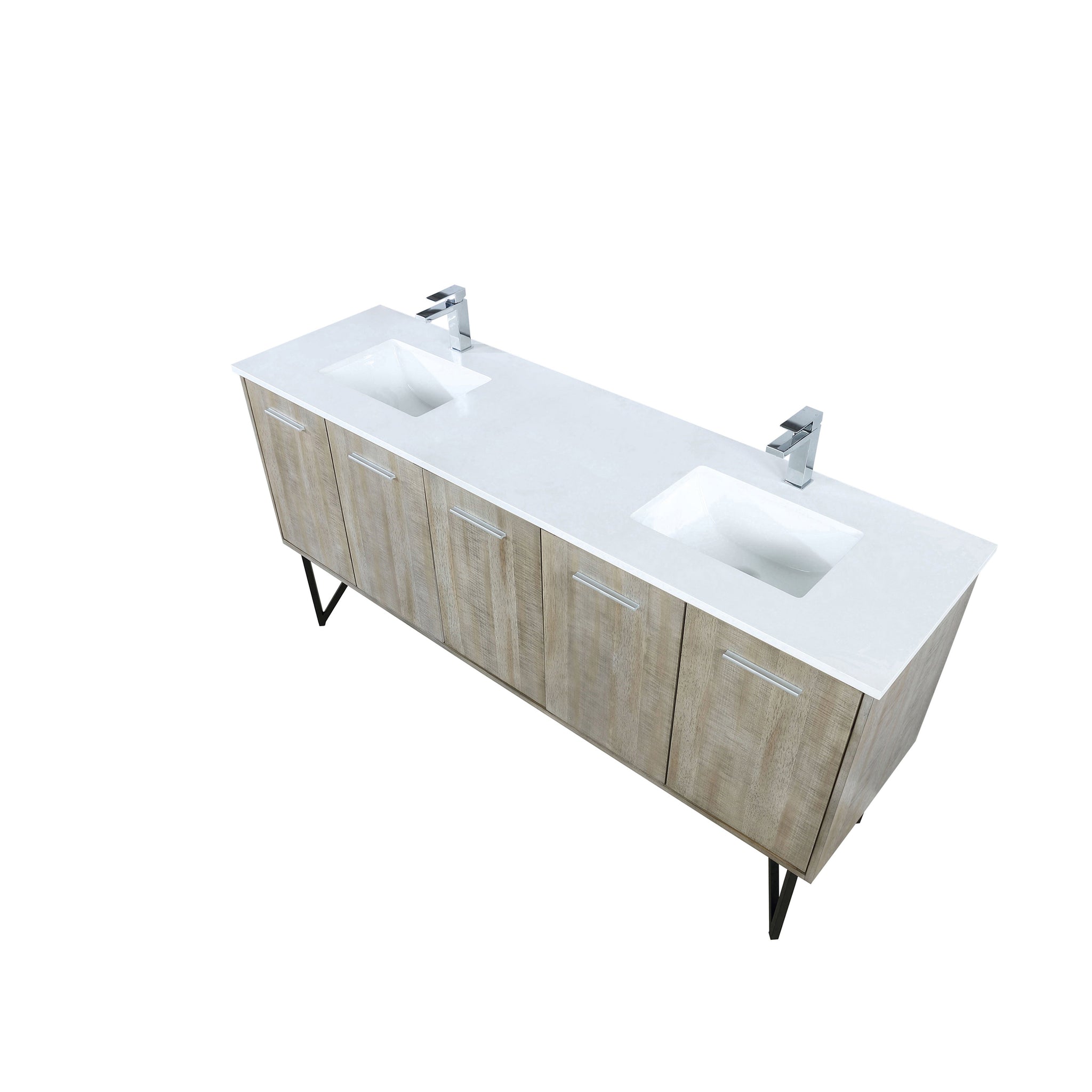 Lancy 72 in. Rustic Acacia  Freestanding Bathroom Vanity with White Quartz Top, White Square Sink, and Monte Chrome Faucet Set