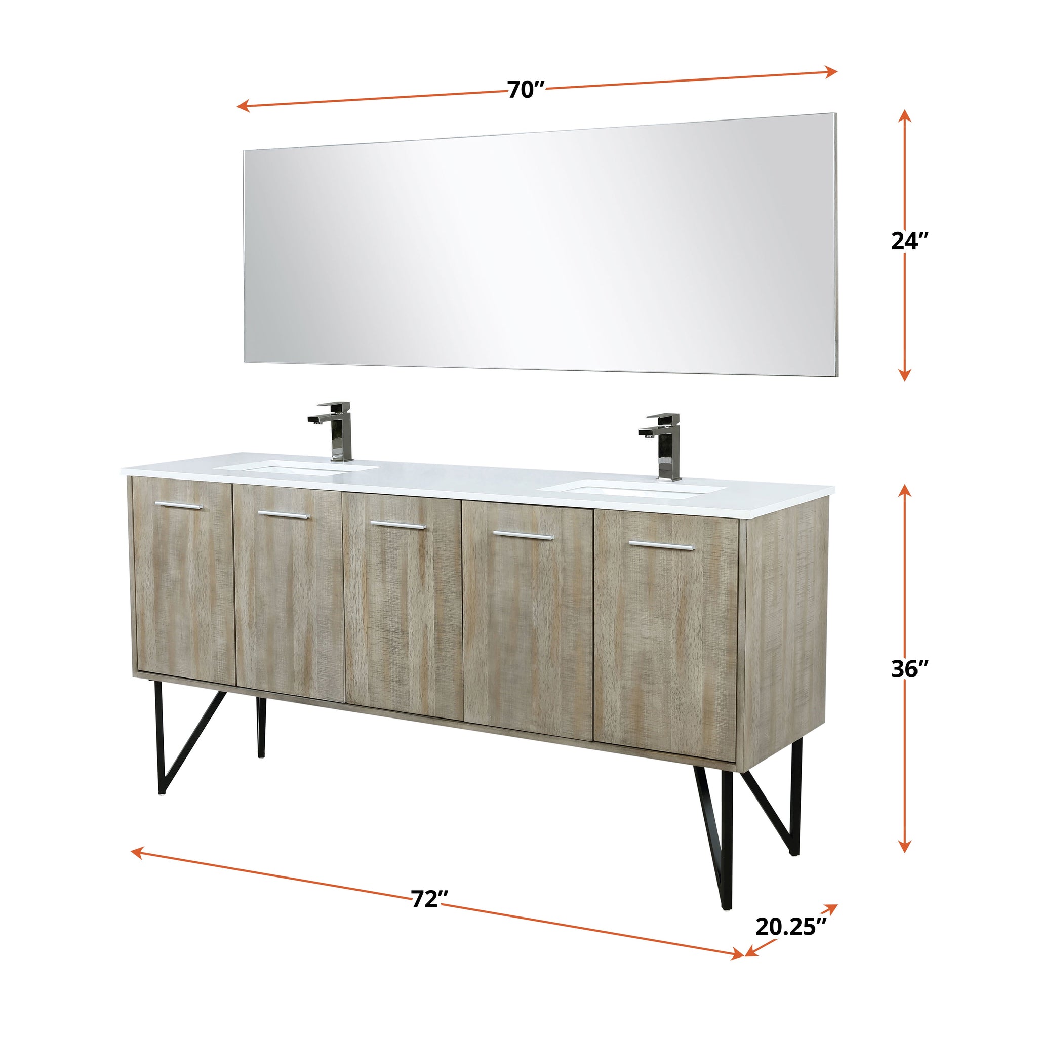 Lancy 72 in. Rustic Acacia  Freestanding Bathroom Vanity with White Quartz Top, White Square Sink, and Balzani Gun Metal Faucet Set
