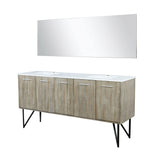 Lancy 72" Rustic Acacia Double Bathroom Vanity, White Quartz Top, White Square Sinks, and 70" Frameless Mirror