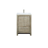 Lafarre 24 in. Rustic Acacia  Freestanding Bathroom Vanity with White Quartz Top, White Square Sink, and Labaro Brushed Nickel Faucet Set