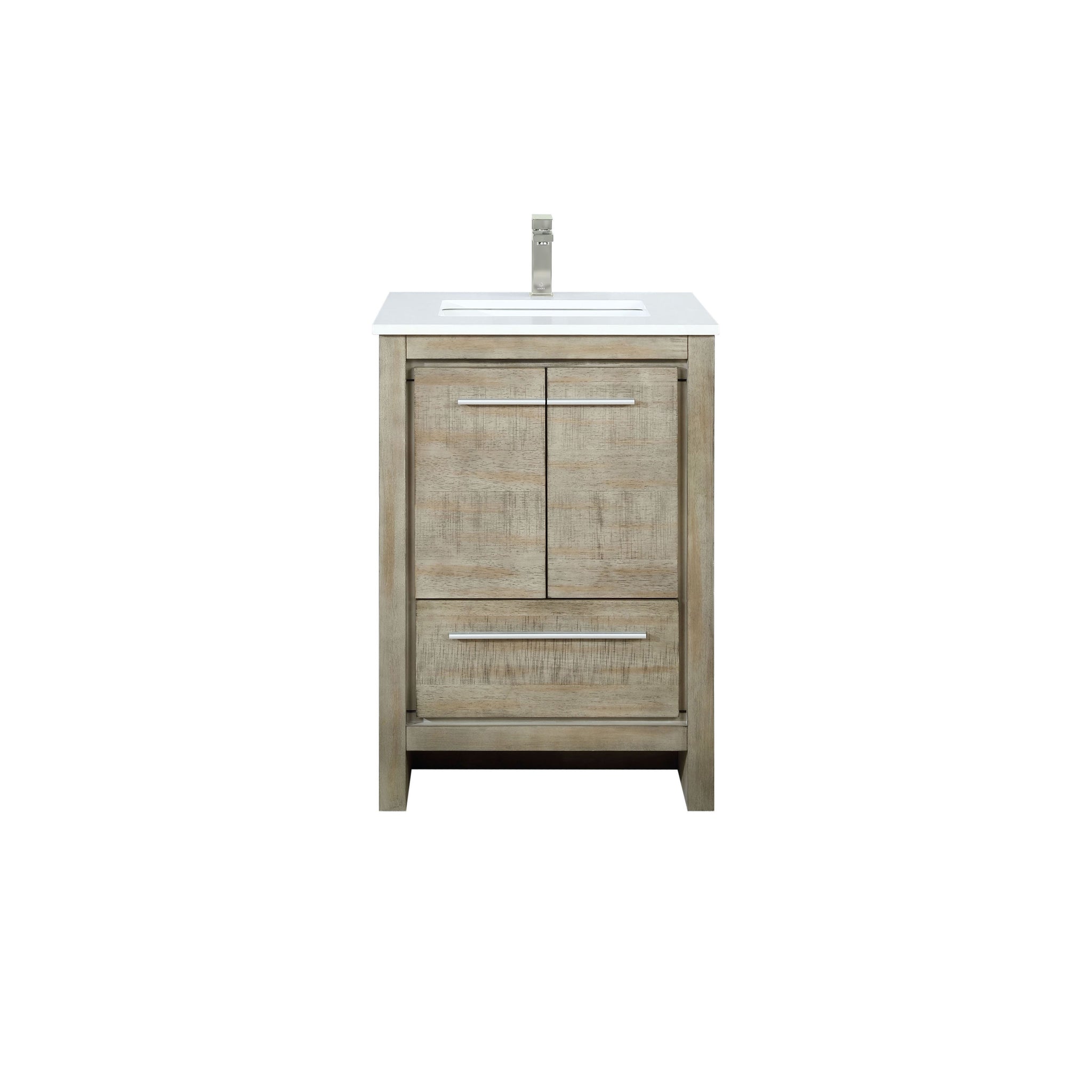 Lafarre 24 in. Rustic Acacia  Freestanding Bathroom Vanity with White Quartz Top, White Square Sink, and Labaro Brushed Nickel Faucet Set