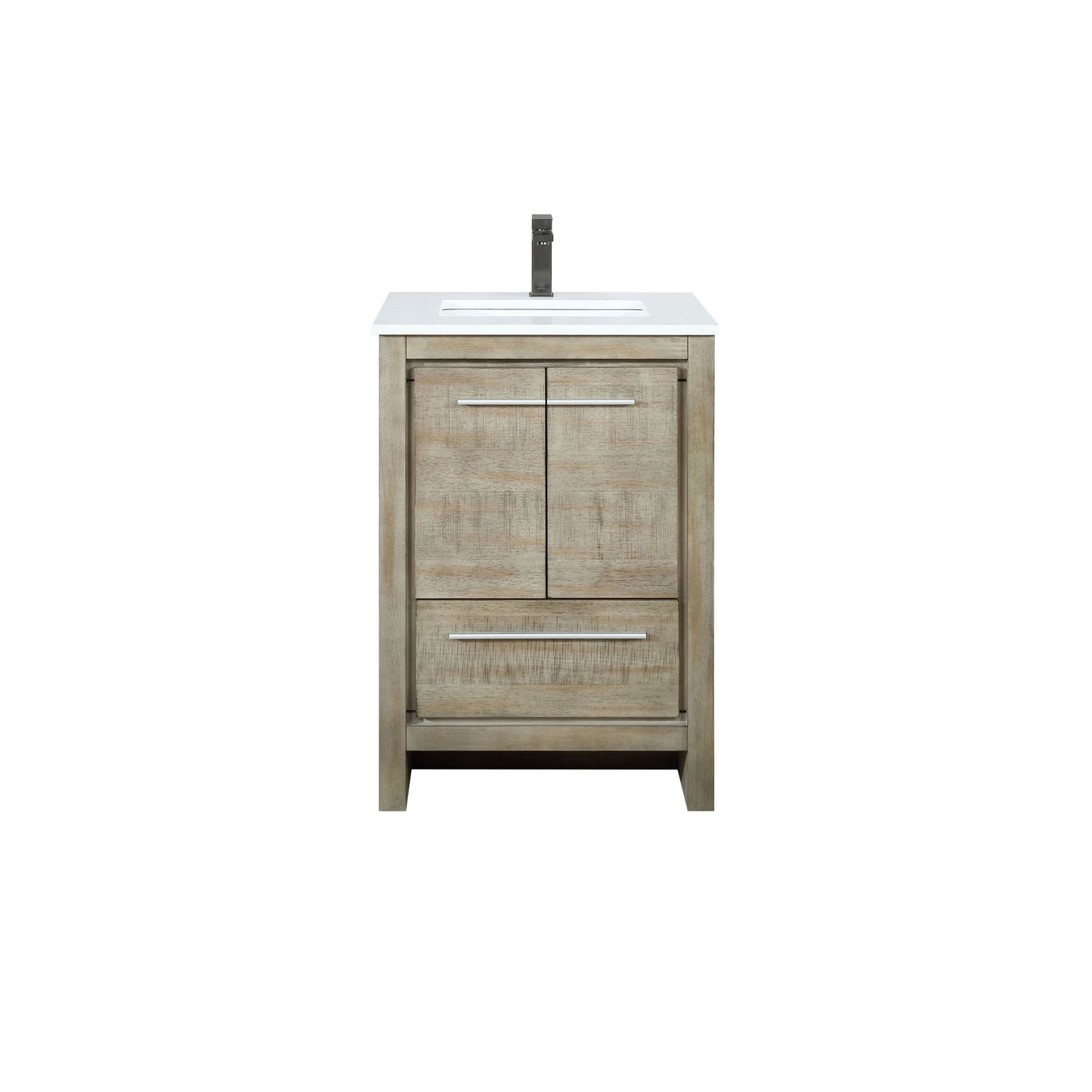 Lafarre 24 in. Rustic Acacia  Freestanding Bathroom Vanity with White Quartz Top, White Square Sink, and Balzani Gun Metal Faucet Set