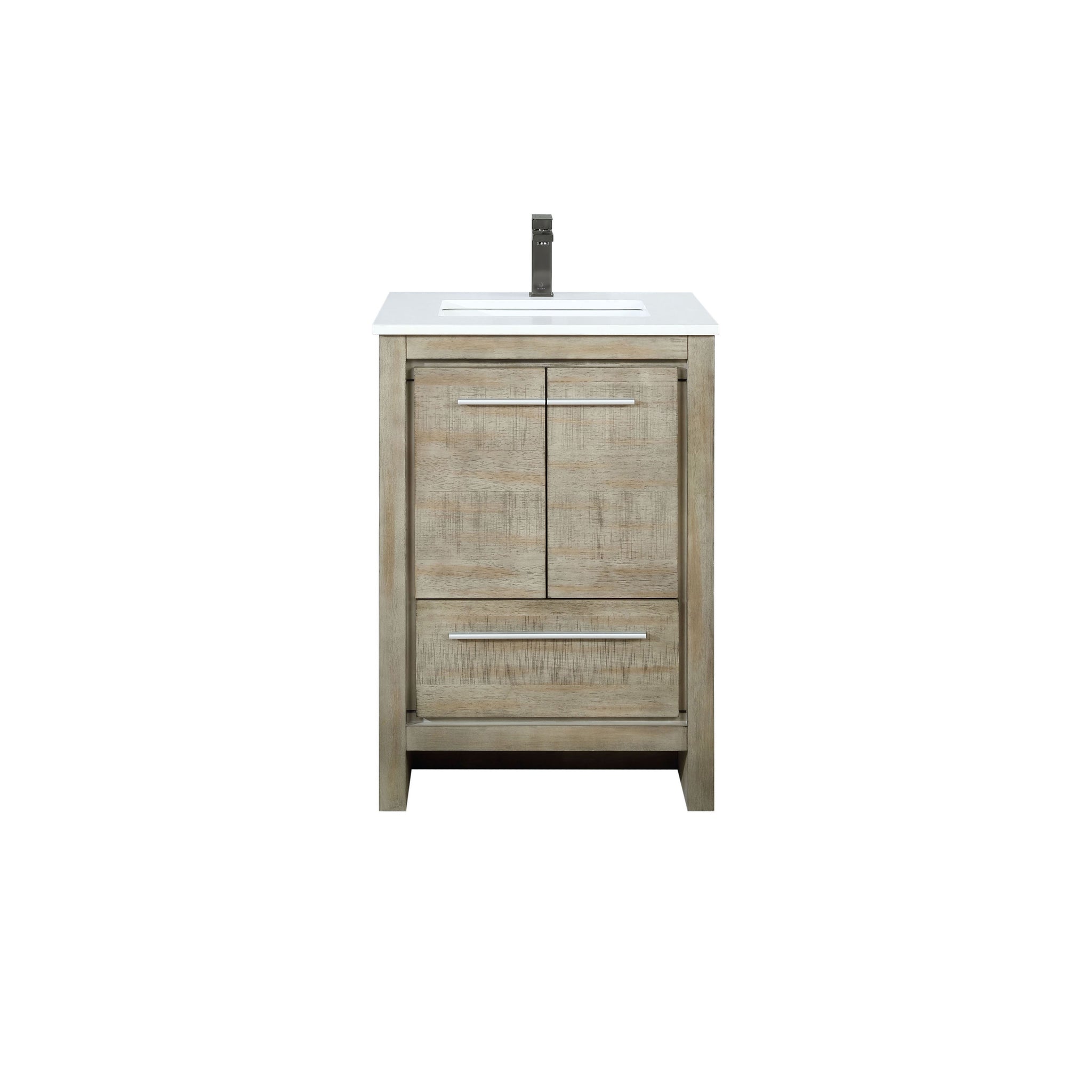 Lafarre 24 in. Rustic Acacia  Freestanding Bathroom Vanity with White Quartz Top, White Square Sink, and Balzani Gun Metal Faucet Set