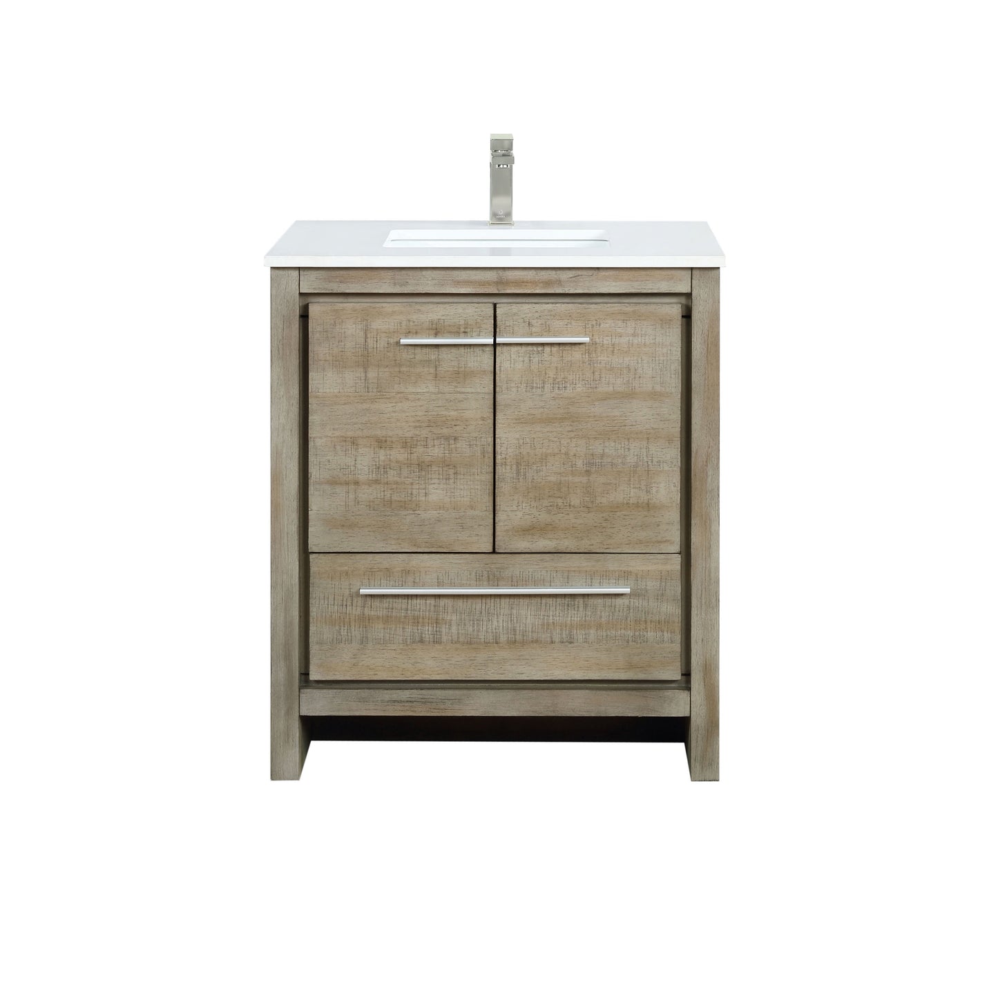 Lafarre 30 in. Rustic Acacia  Freestanding Bathroom Vanity with White Quartz Top, White Square Sink, and Labaro Brushed Nickel Faucet Set