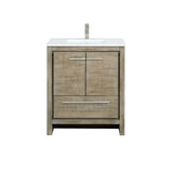 Lafarre 30 in. Rustic Acacia  Freestanding Bathroom Vanity with White Quartz Top, White Square Sink, and Labaro Brushed Nickel Faucet Set