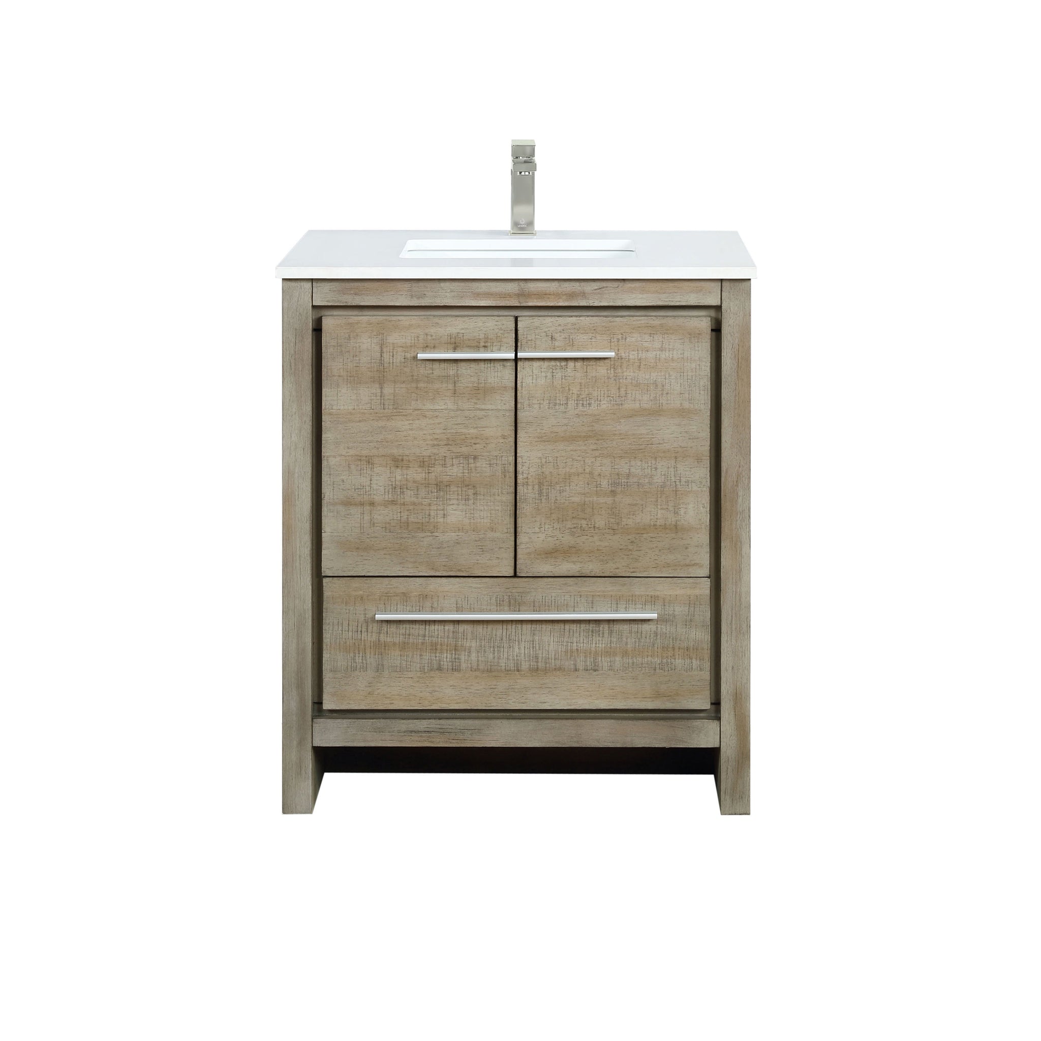 Lafarre 30 in. Rustic Acacia  Freestanding Bathroom Vanity with White Quartz Top, White Square Sink, and Labaro Brushed Nickel Faucet Set