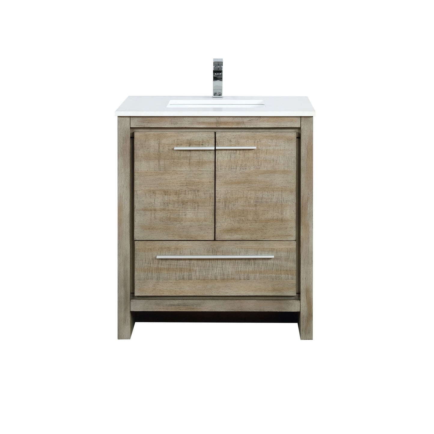 Lafarre 30 in. Rustic Acacia  Freestanding Bathroom Vanity with White Quartz Top, White Square Sink, and Monte Chrome Faucet Set