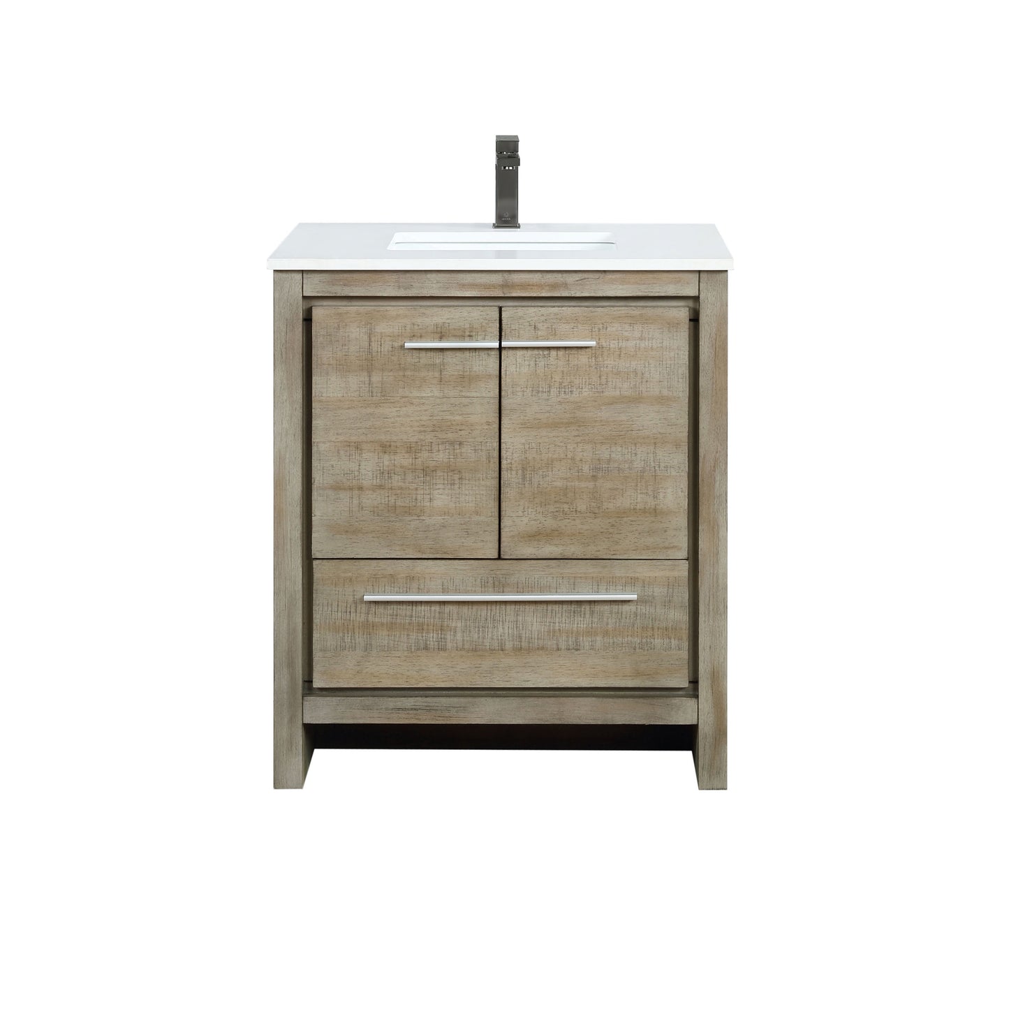 Lafarre 30 in. Rustic Acacia  Freestanding Bathroom Vanity with White Quartz Top, White Square Sink, and Balzani Gun Metal Faucet Set