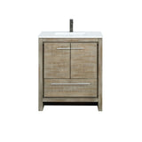 Lafarre 30 in. Rustic Acacia  Freestanding Bathroom Vanity with White Quartz Top, White Square Sink, and Balzani Gun Metal Faucet Set