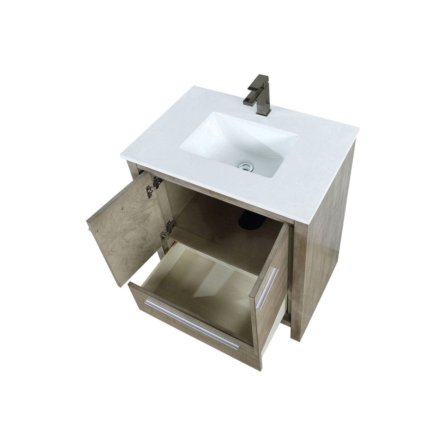 Lafarre 30 in. Rustic Acacia  Freestanding Bathroom Vanity with White Quartz Top, White Square Sink, and Balzani Gun Metal Faucet Set