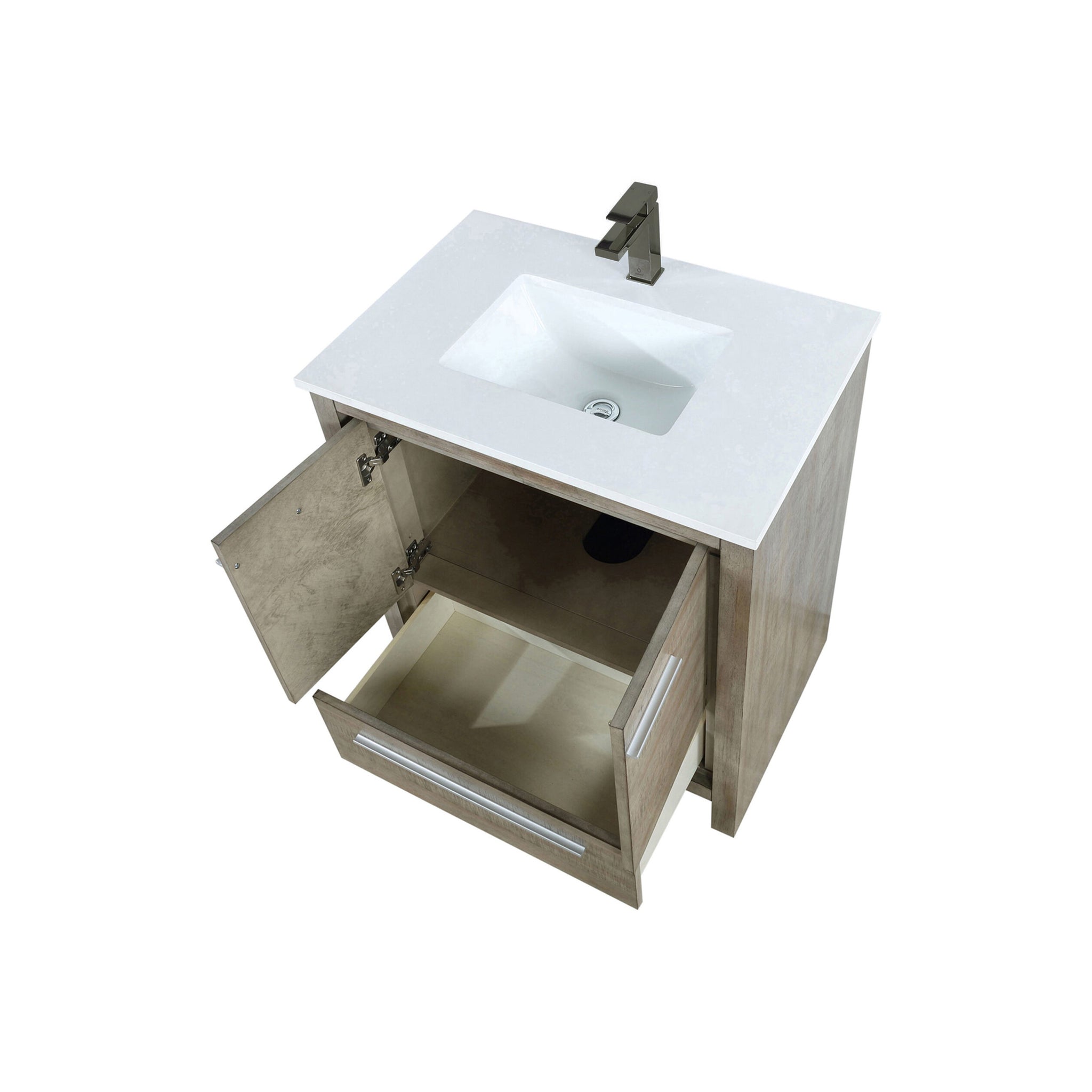 Lafarre 30 in. Rustic Acacia  Freestanding Bathroom Vanity with White Quartz Top, White Square Sink, and Balzani Gun Metal Faucet Set