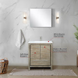 Lafarre 30" Rustic Acacia Bathroom Vanity, White Quartz Top, White Square Sink, Labaro Brushed Nickel Faucet Set, and 28" Frameless Mirror