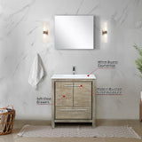 Lafarre 30" Rustic Acacia Bathroom Vanity, White Quartz Top, White Square Sink, Monte Chrome Faucet Set, and 28" Frameless Mirror