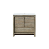 Lafarre 36 in. Rustic Acacia  Freestanding Bathroom Vanity with White Quartz Top, and White Square Sink