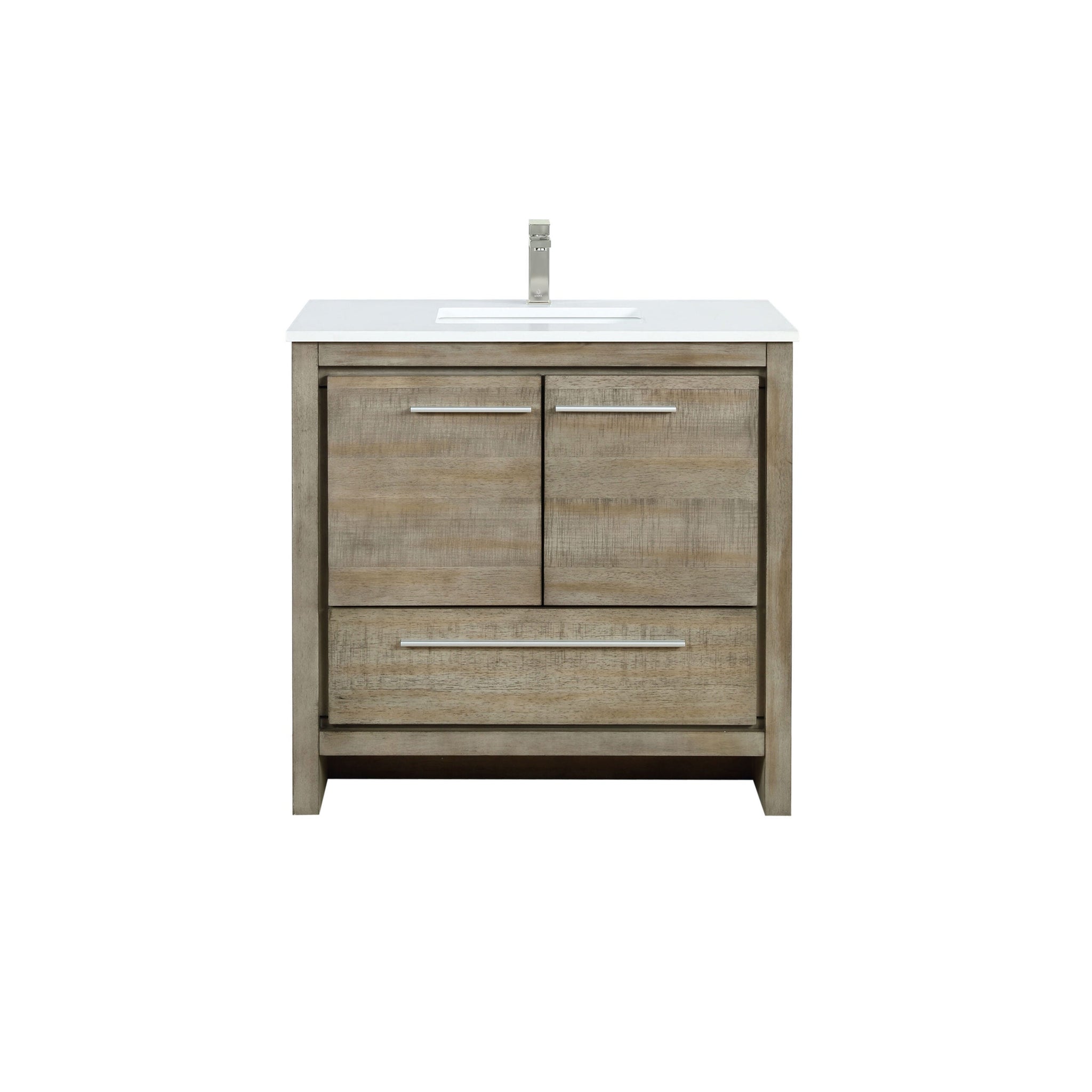 Lafarre 36 in. Rustic Acacia  Freestanding Bathroom Vanity with White Quartz Top, White Square Sink, and Labaro Brushed Nickel Faucet Set