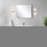 Lafarre 36" Rustic Acacia Bathroom Vanity, White Quartz Top, White Square Sink, Monte Chrome Faucet Set, and 28" Frameless Mirror