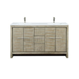 Lafarre 60 in. Rustic Acacia  Freestanding Bathroom Vanity with White Quartz Top, White Square Sink, and Labaro Brushed Nickel Faucet Set