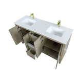 Lafarre 60 in. Rustic Acacia  Freestanding Bathroom Vanity with White Quartz Top, White Square Sink, and Labaro Brushed Nickel Faucet Set
